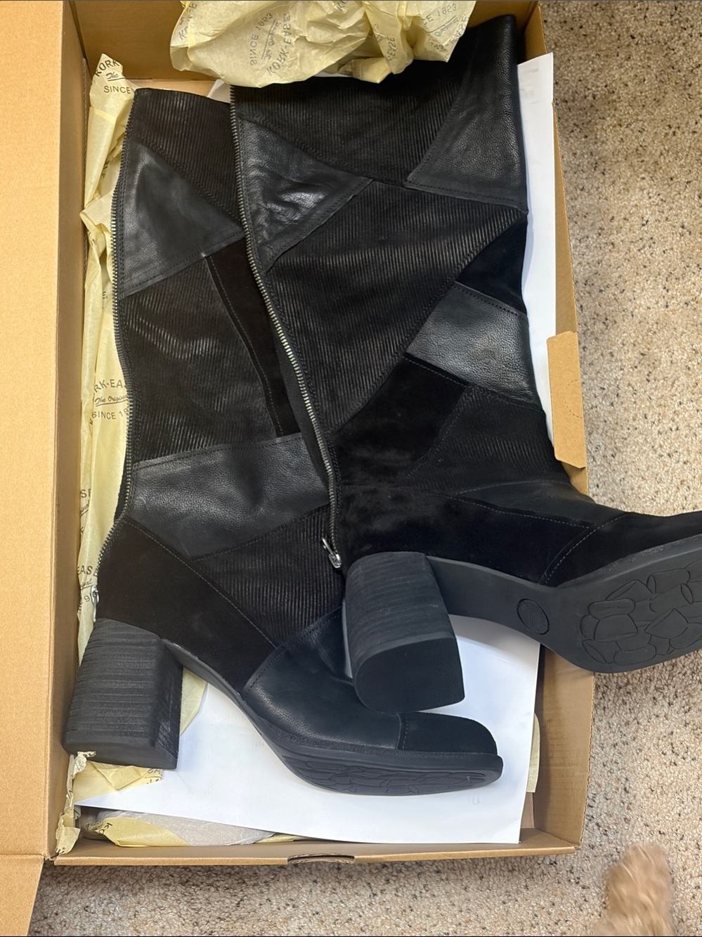 Kork-Ease Black Patchwork Leather & Suede Knee Boots